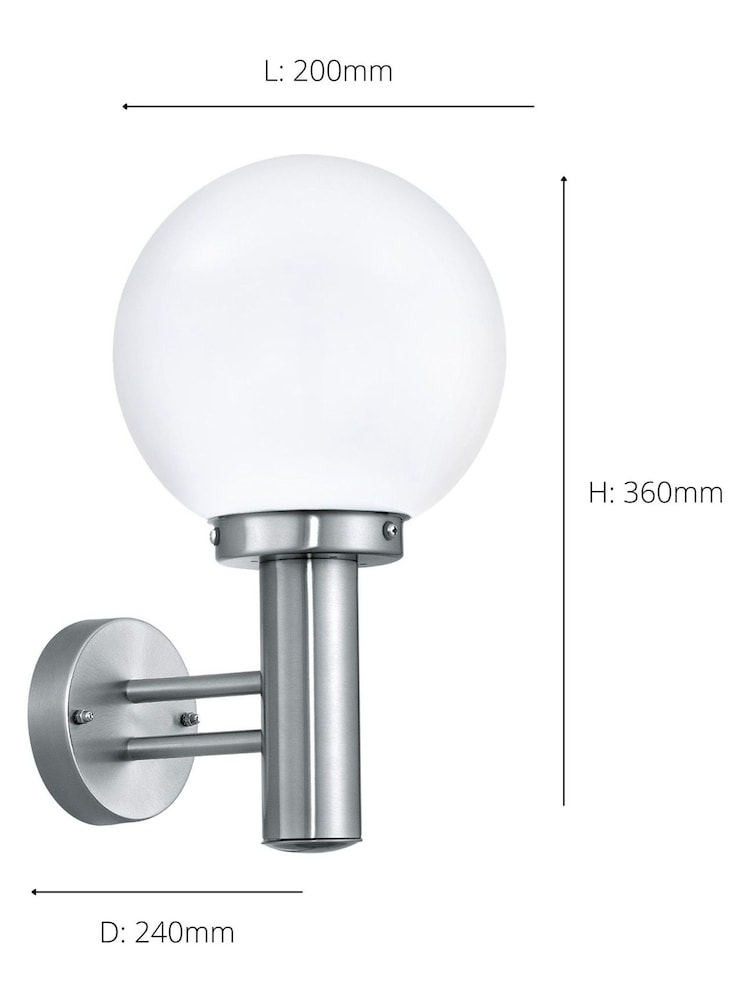 Eglo Silver Nisia Stainless Steel Sating Glass Exterior Wall Light - Image 3 of 3