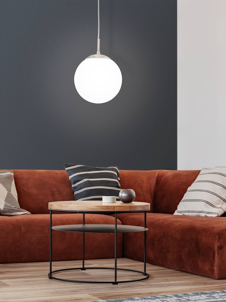 Eglo White Rondo 200 Opal & Nickel Matt Single Ceiling Light Pendant - Image 1 of 3