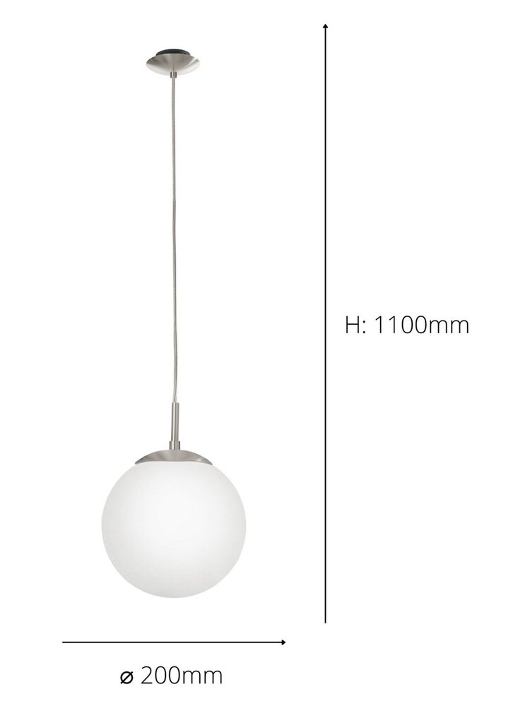 Eglo White Rondo 200 Opal & Nickel Matt Single Ceiling Light Pendant - Image 3 of 3