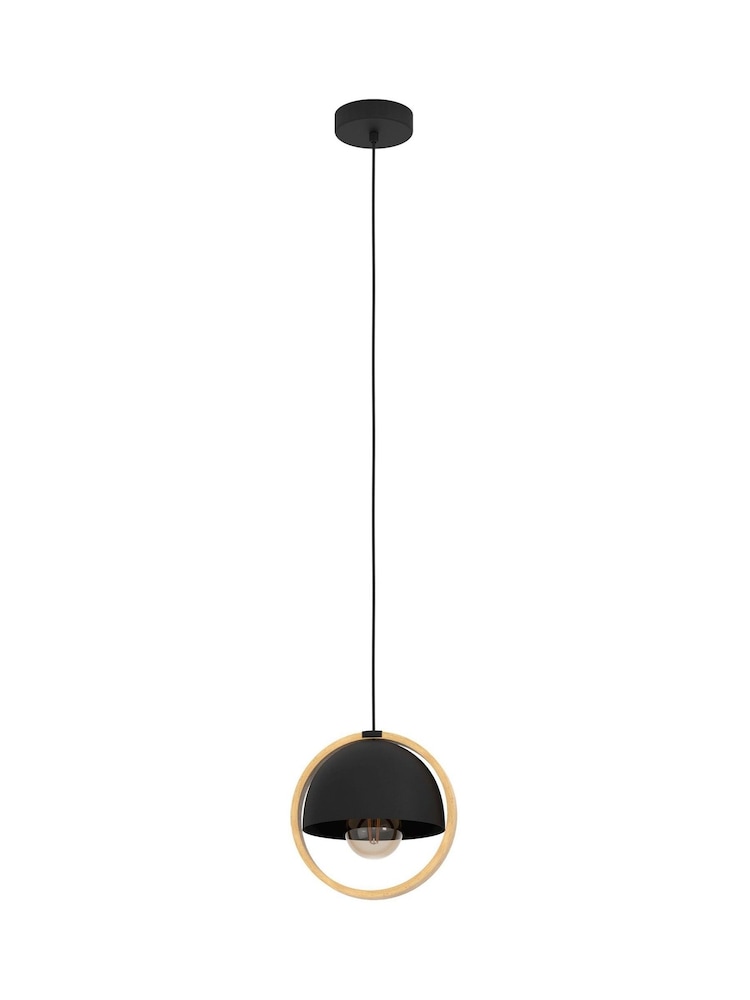 Eglo Black/Wood Callow 1 Light Ceiling Light Pendant - Image 2 of 3