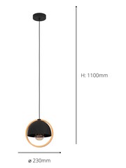 Eglo Black/Wood Callow 1 Light Ceiling Light Pendant - Image 3 of 3