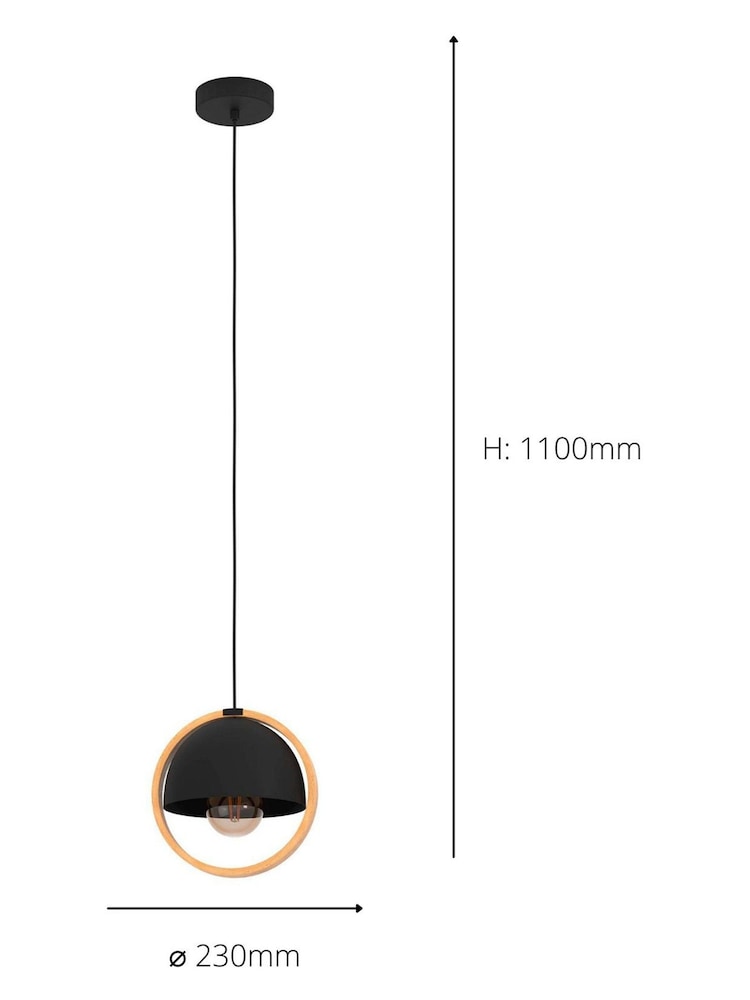 Eglo Black/Wood Callow 1 Light Ceiling Light Pendant - Image 3 of 3