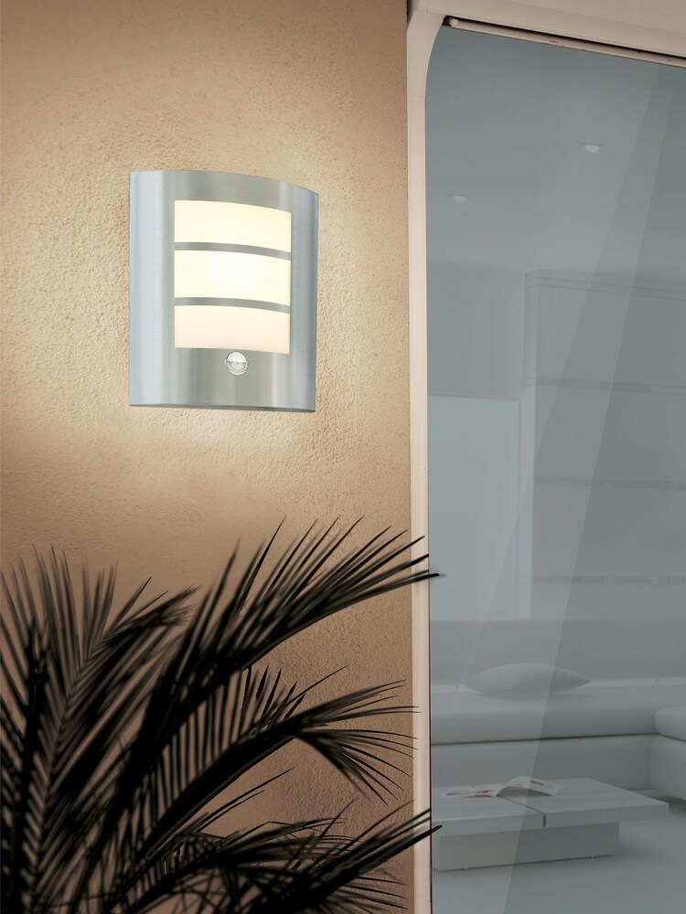 Eglo Silver City Stainless Steel Exterior Wall Light with Sensor - Image 1 of 3