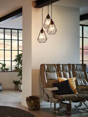 Eglo Black Tarbes 3 Light Geo Cluster Ceiling Light Pendant - Image 1 of 3