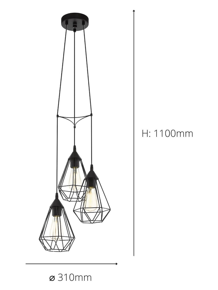 Eglo Black Tarbes 3 Light Geo Cluster Ceiling Light Pendant - Image 3 of 3
