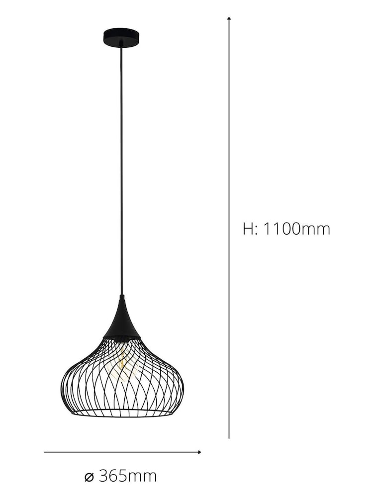 Eglo Black Staverton Wired Teardrop Shaped Single Ceiling Light Pendant - Image 4 of 4