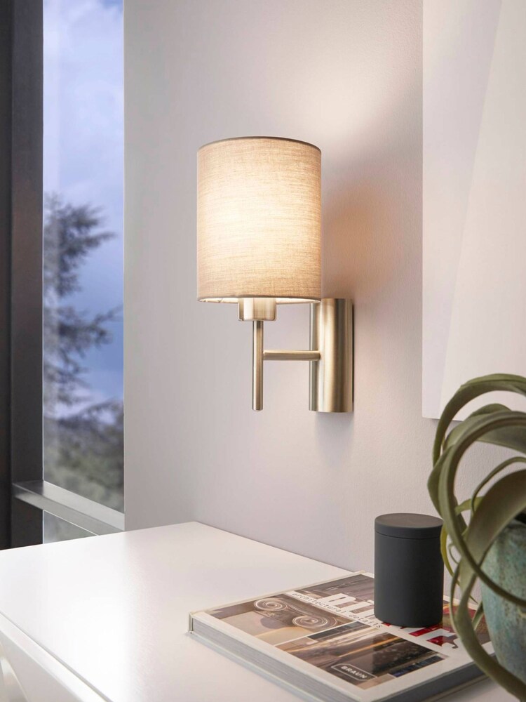 Eglo Purple Pasteri Nickel and Taupe Wall Light with Switch - Image 1 of 3
