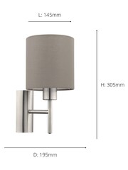 Eglo Purple Pasteri Nickel and Taupe Wall Light with Switch - Image 3 of 3