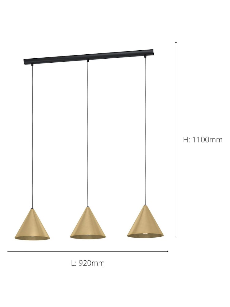 Eglo Brushed Gold Narices 3 Light Ceiling Light Pendant - Image 3 of 3