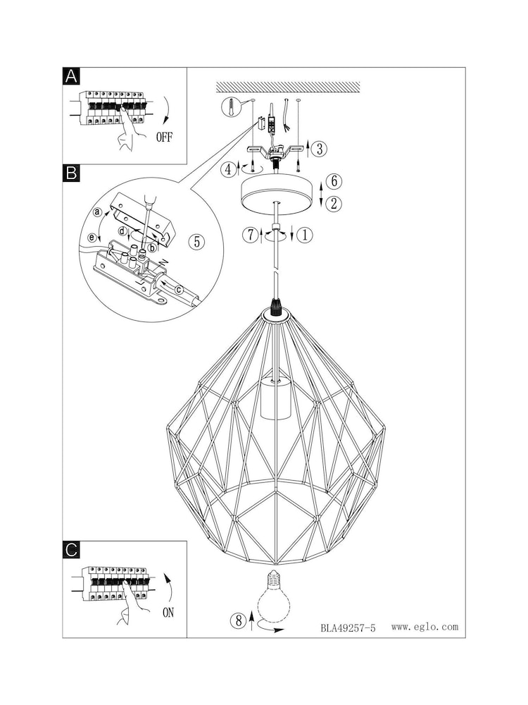 Eglo Black Carlton Wired Ceiling Light Pendant - Image 5 of 5 Eglo Black Carlton Wired Ceiling Light Pendant - Image 5 of 5