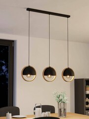 Eglo Black Callow 3 Light Wood Ceiling Light Pendant - Image 1 of 3