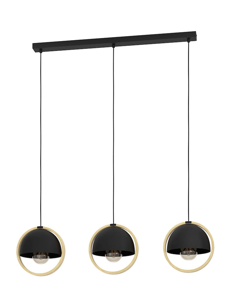 Eglo Black Callow 3 Light Wood Ceiling Light Pendant - Image 2 of 3