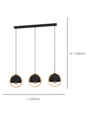Eglo Black Callow 3 Light Wood Ceiling Light Pendant - Image 3 of 3