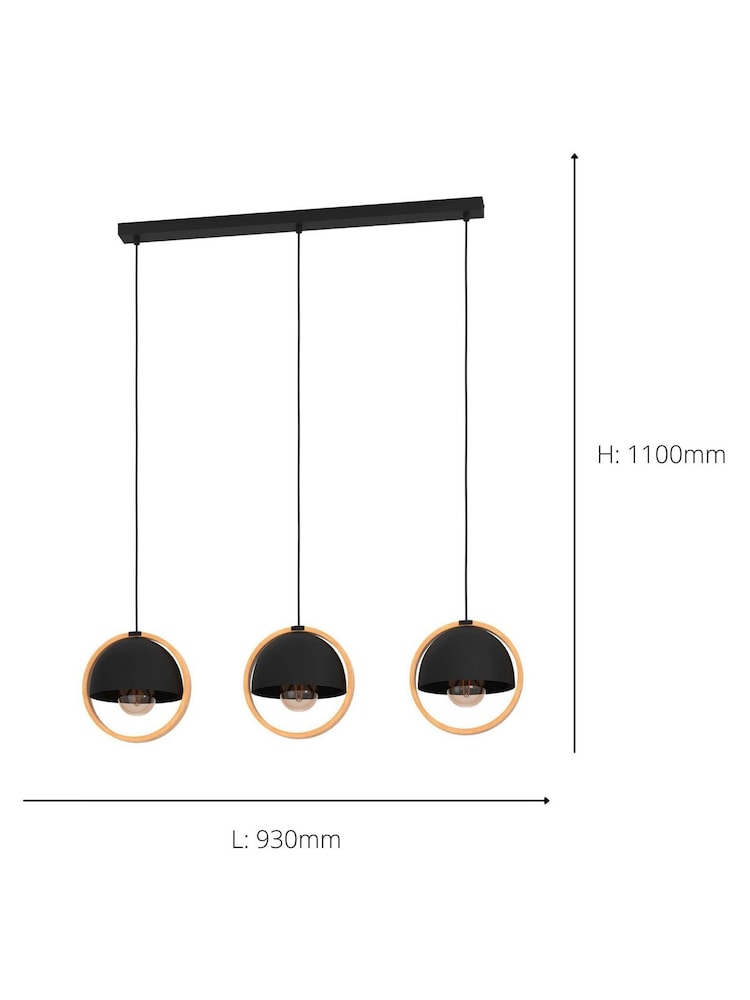 Eglo Black Callow 3 Light Wood Ceiling Light Pendant - Image 3 of 3
