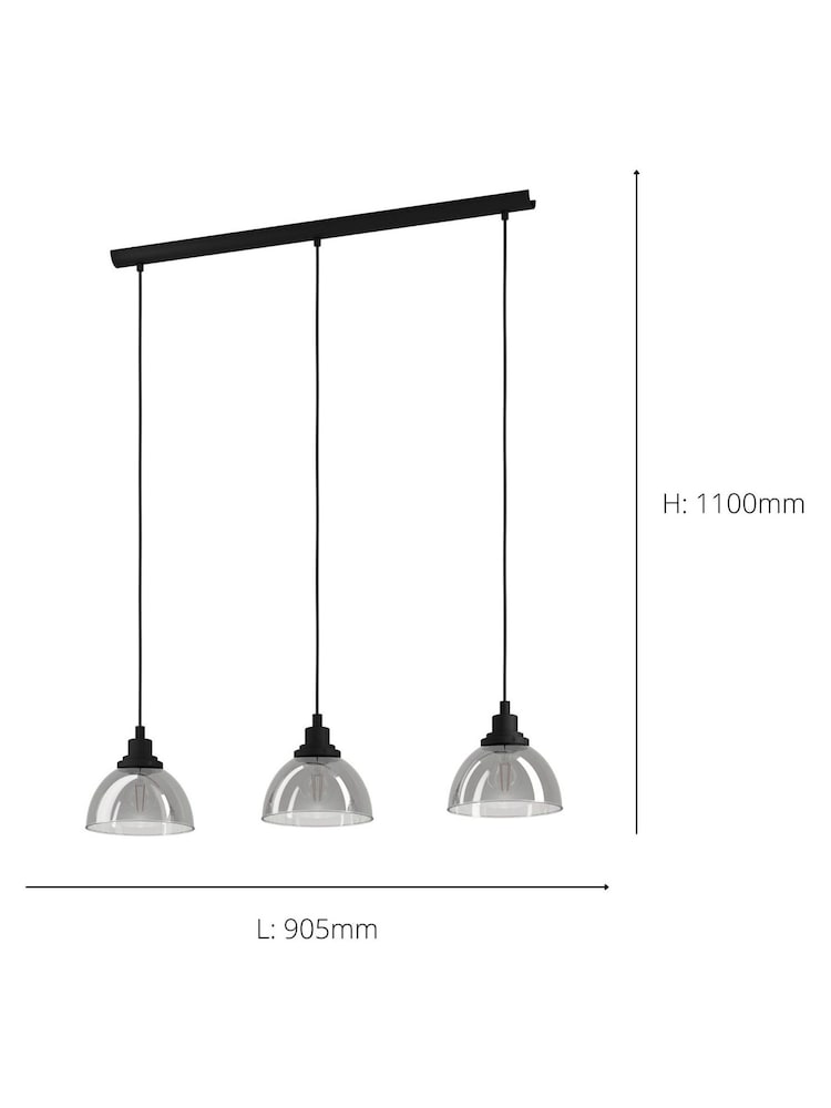 Eglo Black Beleser Transparent 3 Light Ceiling Light Pendant - Image 3 of 3