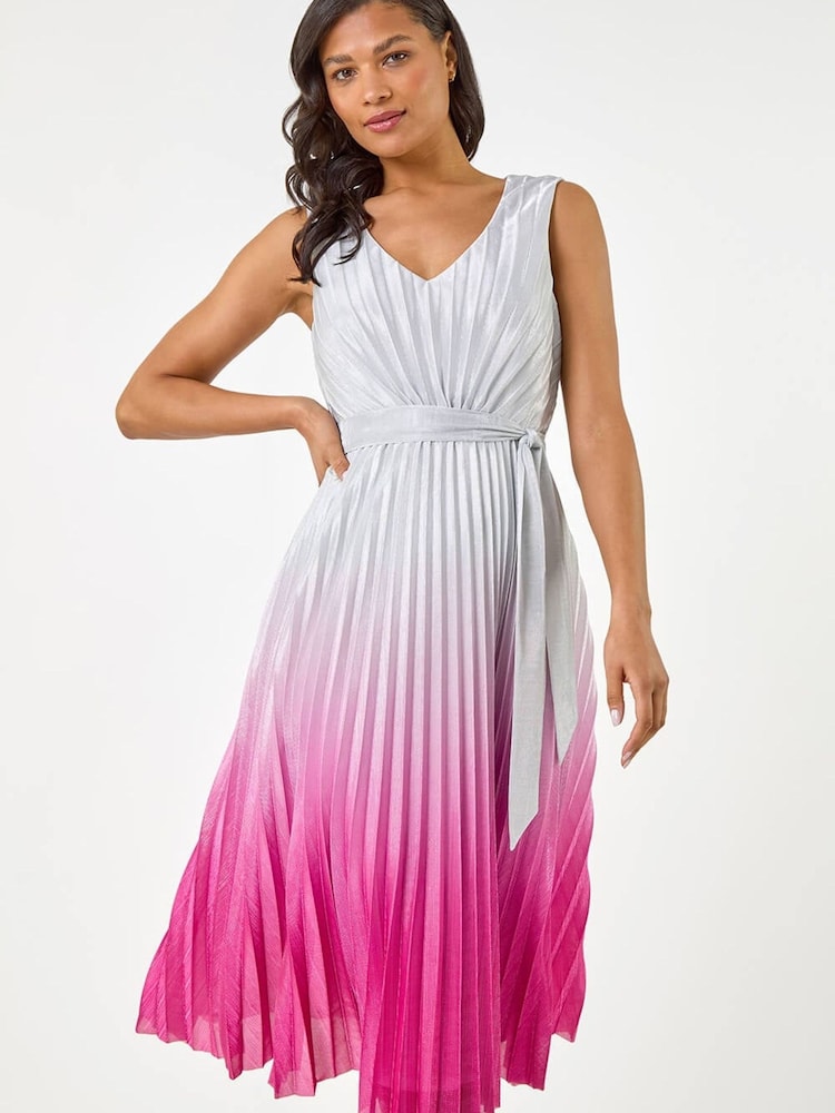 Roman Pink Pleated Ombre Midi Dress - Image 1 of 5