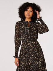 Apricot Black Vintage Mini Ditsy Ruffle Dress - Image 1 of 5