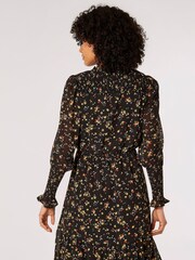 Apricot Black Vintage Mini Ditsy Ruffle Dress - Image 2 of 5
