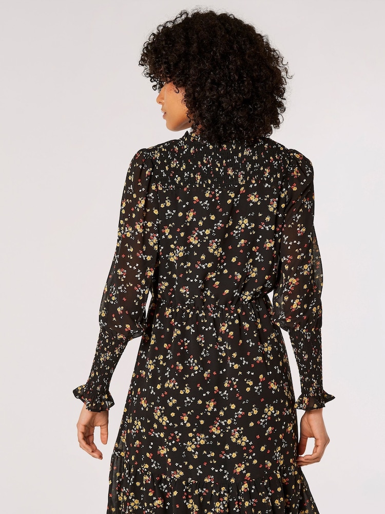 Apricot Black Vintage Mini Ditsy Ruffle Dress - Image 2 of 5