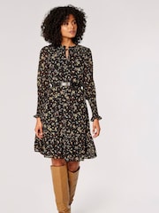 Apricot Black Vintage Mini Ditsy Ruffle Dress - Image 3 of 5
