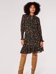 Apricot Black Vintage Mini Ditsy Ruffle Dress - Image 4 of 5