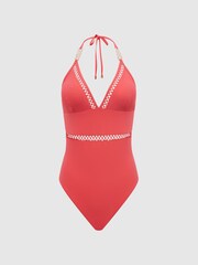 Reiss Coral Ray Colourblock Halter Swimsuit - Image 2 of 7