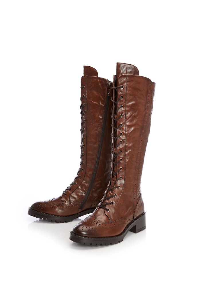 Moda in Pelle Liberto Lace-Up Brogue Detail Long Boots - Image 4 of 4