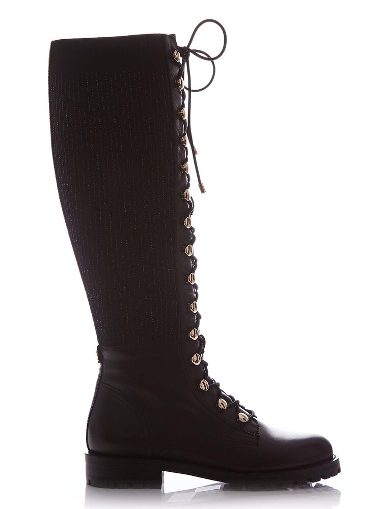 Moda in Pelle Sanoma Knee High Lace-Up Biker Black Boots - Image 1 of 5 Moda in Pelle Sanoma Knee High Lace-Up Biker Black Boots - Image 1 of 5