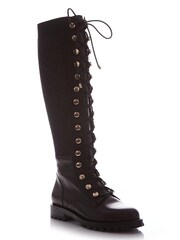 Moda in Pelle Sanoma Knee High Lace-Up Biker Black Boots - Image 2 of 5