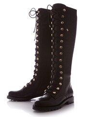 Moda in Pelle Sanoma Knee High Lace-Up Biker Black Boots - Image 4 of 5