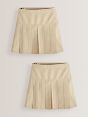 Neutral Stone Regular Waist Pleated School Skirts 2 Pack (3-16yrs) - Image 1 of 4