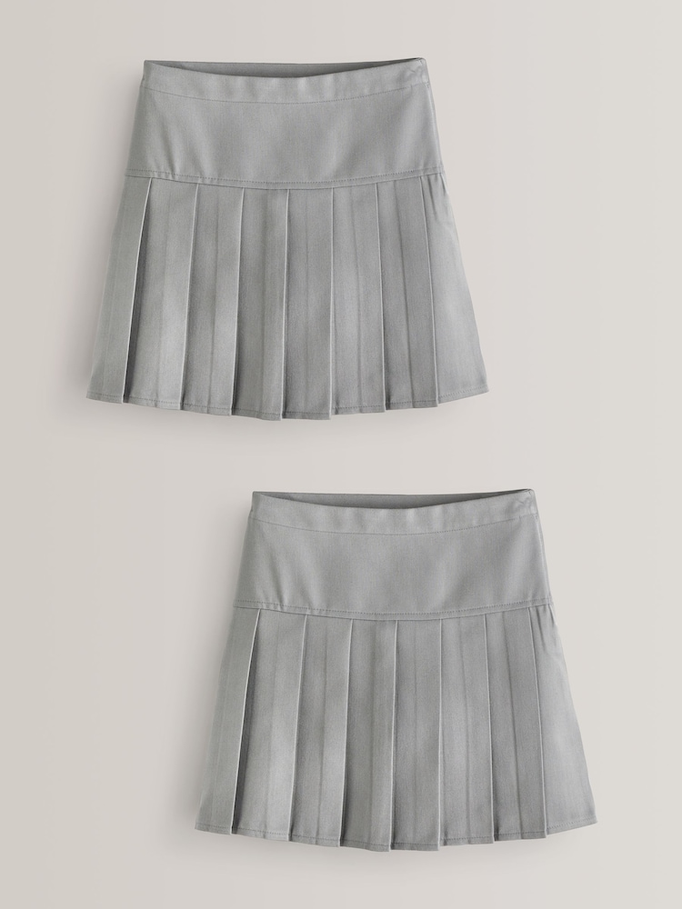Light Grey Regular Waist Pleat Skirts 2 Pack (3-16yrs) - Image 1 of 4 Light Grey Regular Waist Pleat Skirts 2 Pack (3-16yrs) - Image 1 of 4