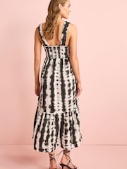 Black/White Tie Dye Cotton Maxi Shirred Dress - Image 2 of 5