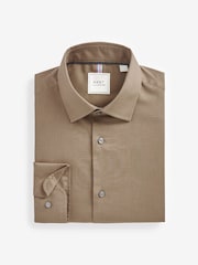 Neutral Brown Regular Fit Easy Care Textured Shirt - Image 4 of 5