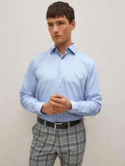 Light Blue Regular Fit Easy Care Textured Single Cuff Shirt - Image 1 of 8
