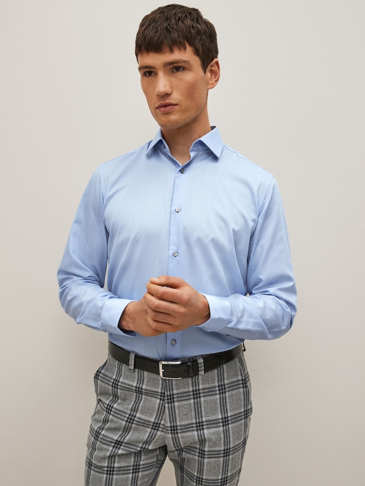 Light Blue Regular Fit Easy Care Textured Single Cuff Shirt - Image 1 of 8