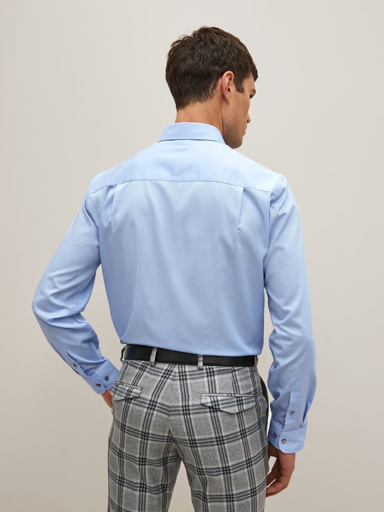Light Blue Regular Fit Easy Care Textured Single Cuff Shirt - Image 2 of 8