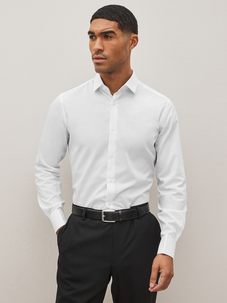 White Slim Fit Easy Care Textured Shirt - Image 1 of 8