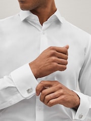 White Slim Fit Easy Care Textured Shirt - Image 4 of 8