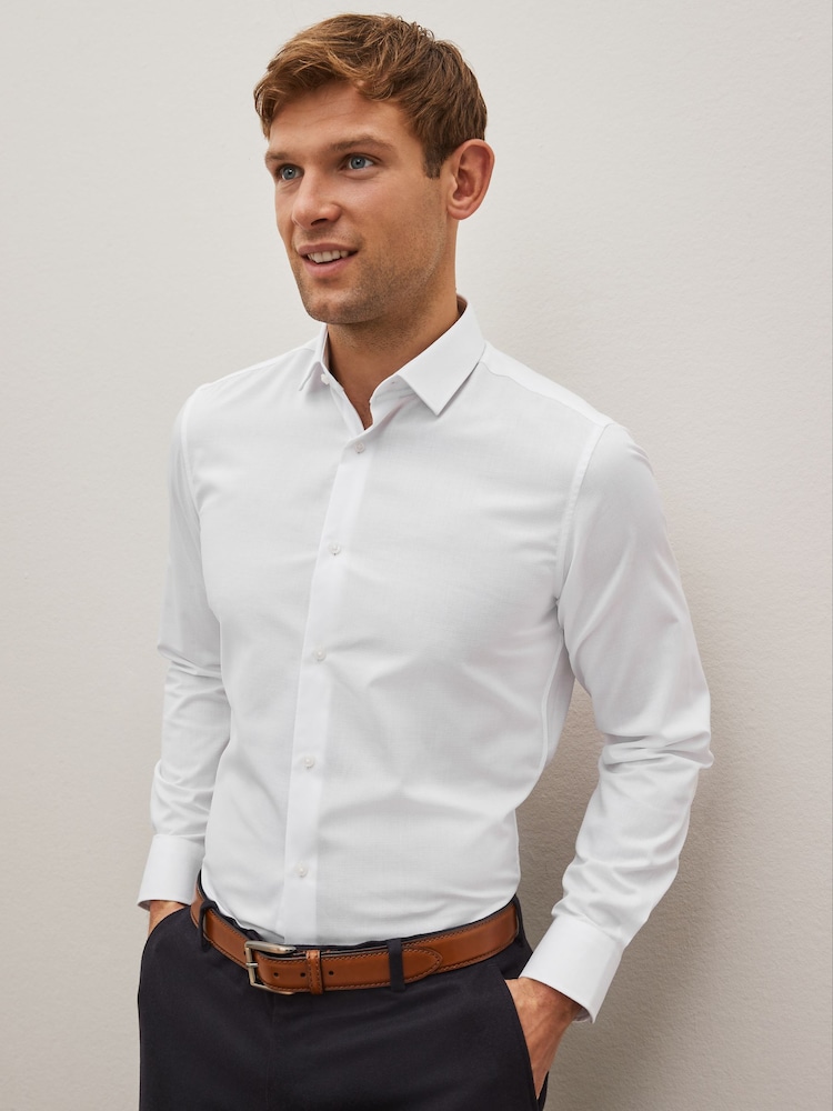 Blanco - Camisa ajustada con diseño texturizado de cuidado fácil con puños sencillos - Imagen 1 de 8 Blanco - Camisa ajustada con diseño texturizado de cuidado fácil con puños sencillos - Imagen 1 de 8