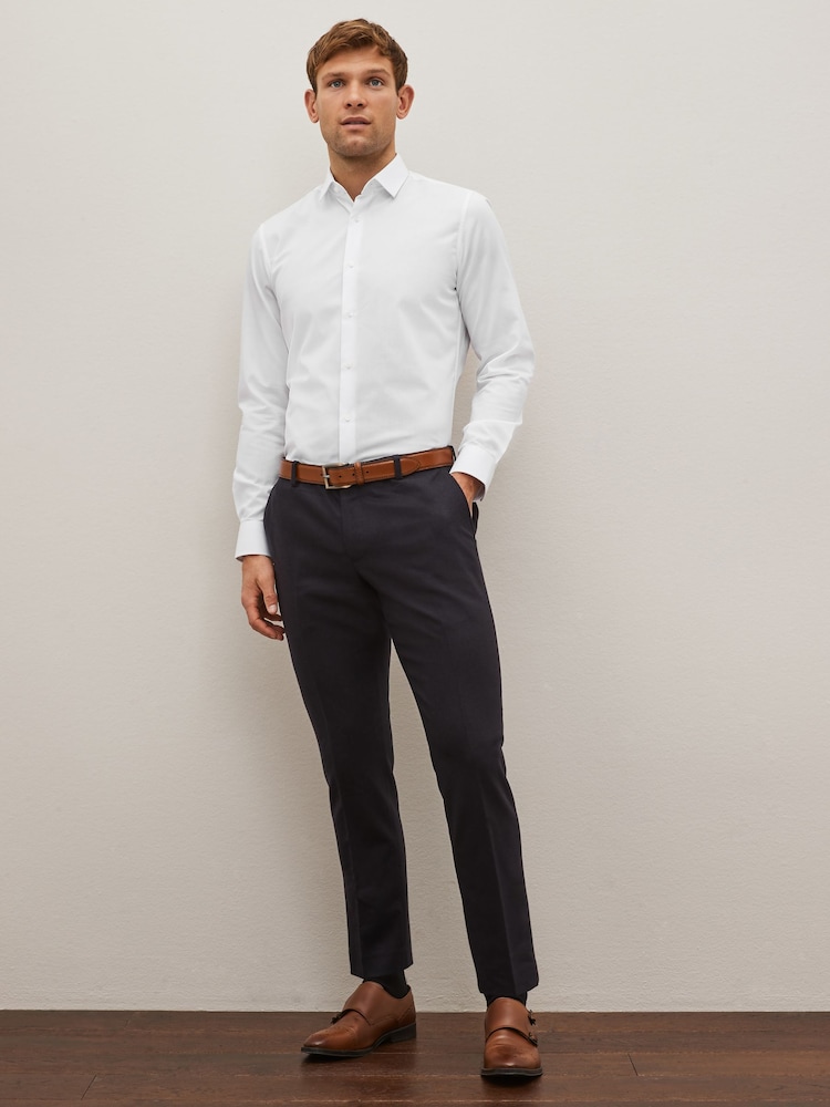 Blanco - Camisa ajustada con diseño texturizado de cuidado fácil con puños sencillos - Imagen 2 de 8 Blanco - Camisa ajustada con diseño texturizado de cuidado fácil con puños sencillos - Imagen 2 de 8