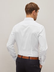 White Slim Fit Easy Care Textured Single Cuff Shirt - Image 3 of 8