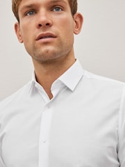 White Slim Fit Easy Care Textured Single Cuff Shirt - Image 4 of 8