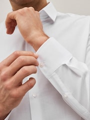 White Slim Fit Easy Care Textured Single Cuff Shirt - Image 5 of 8