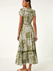 Roman Green Patchwork Lace Trim Maxi Dress - Image 3 of 5