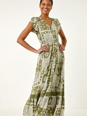 Roman Green Patchwork Lace Trim Maxi Dress - Image 4 of 5