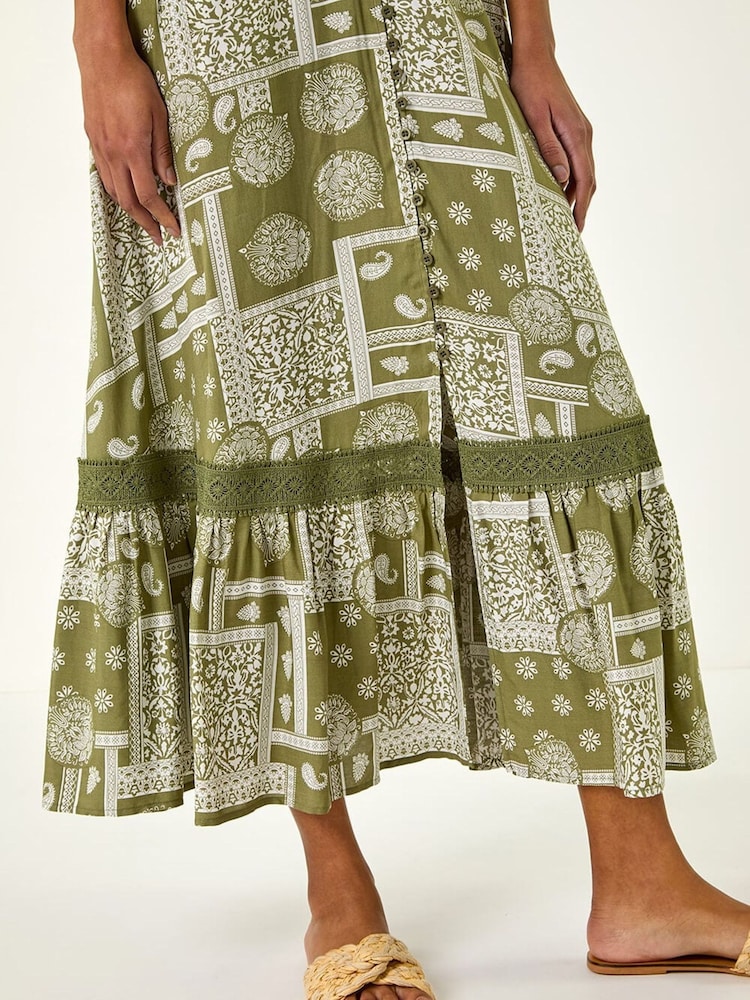 Roman Green Patchwork Lace Trim Maxi Dress - Image 5 of 5 Roman Green Patchwork Lace Trim Maxi Dress - Image 5 of 5
