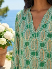 Roman Green Geometric Print Stretch Top - Image 4 of 4