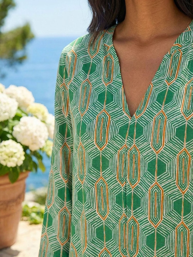 Roman Green Geometric Print Stretch Top - Image 4 of 4
