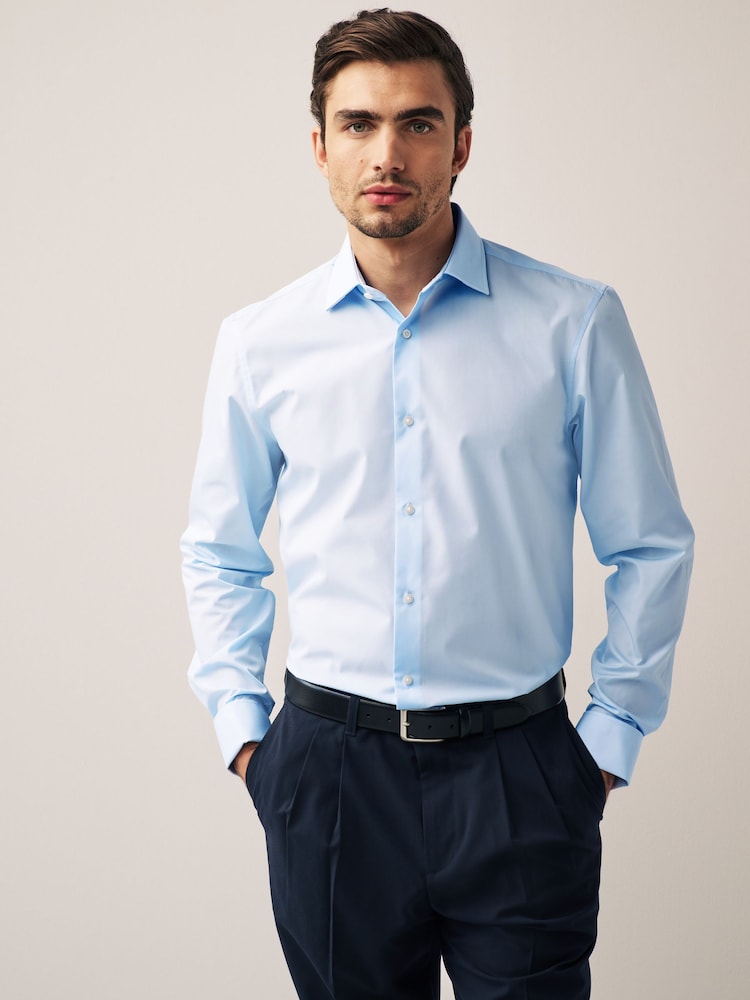 Bleu clair - Ajustement régulier - Easy Care - Chemise intelligente à double poignet - Image 1 of 7